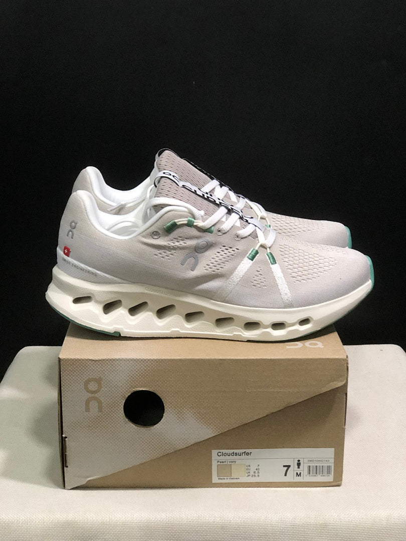 On Cloudsurfer Running Shoes in Pearl Ivory - product image from the listing.
