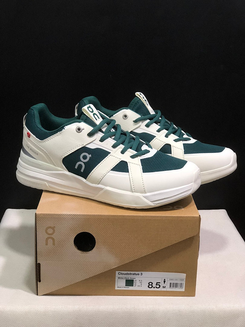 On The Roger Clubhouse Pro Sneakers in White Dark Green - product image from the listing.