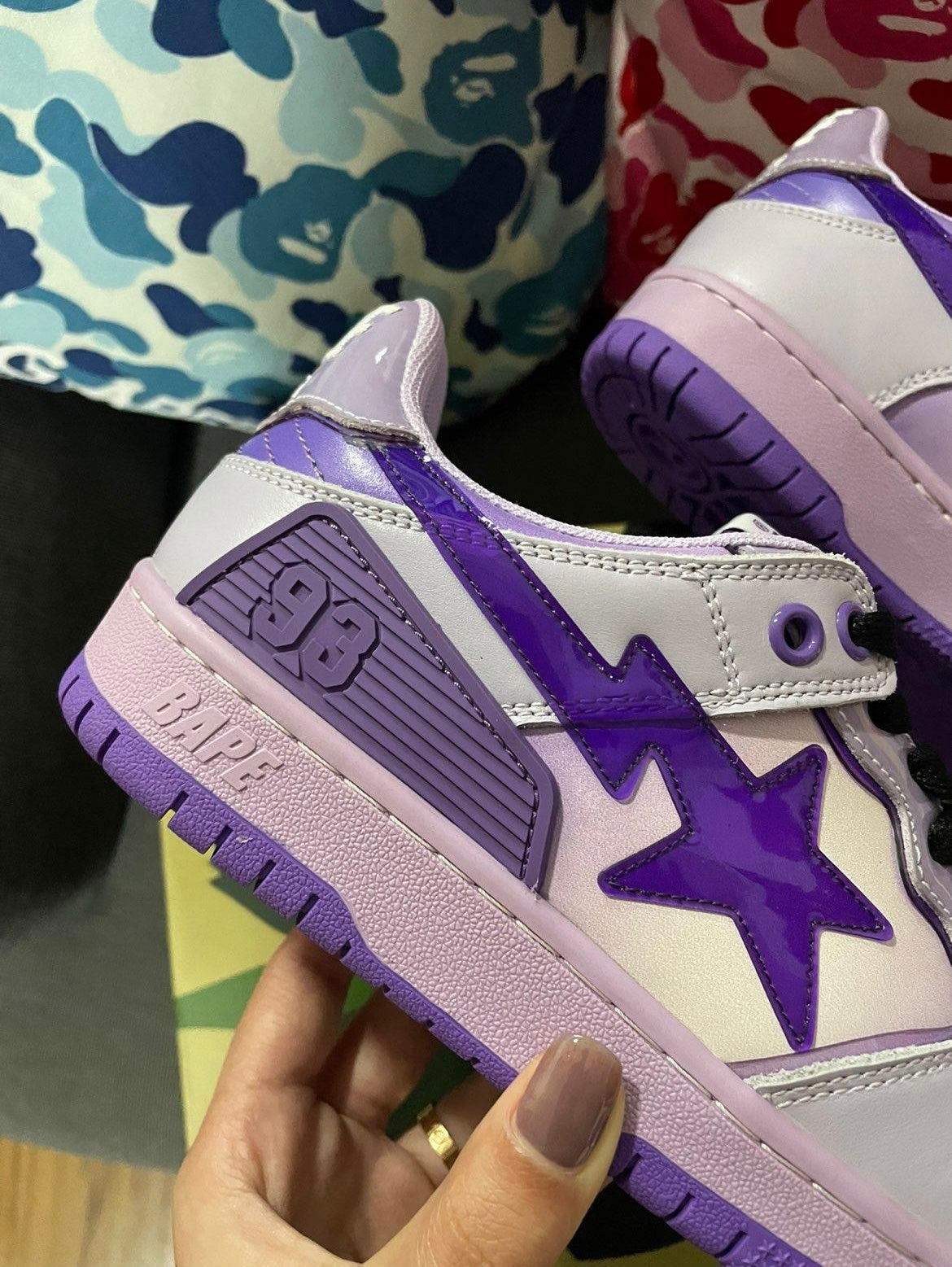 White and Purple BAPE SK8 Sta Sneakers - product image from the listing.
