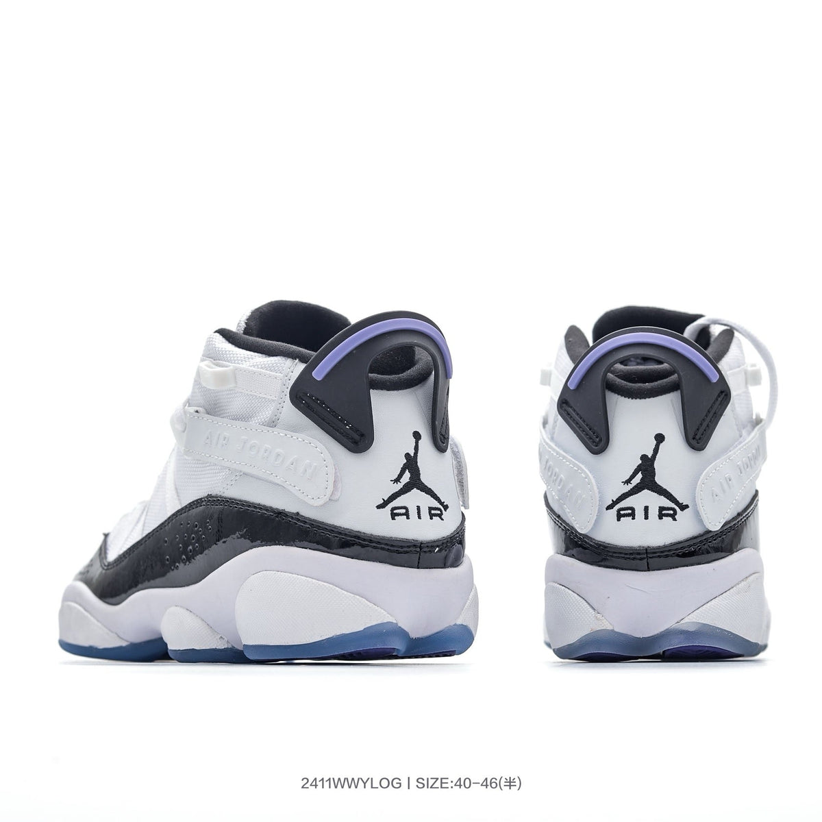 Jordan 6 High-Top Sneakers in White Black Purple - product image from the listing.
