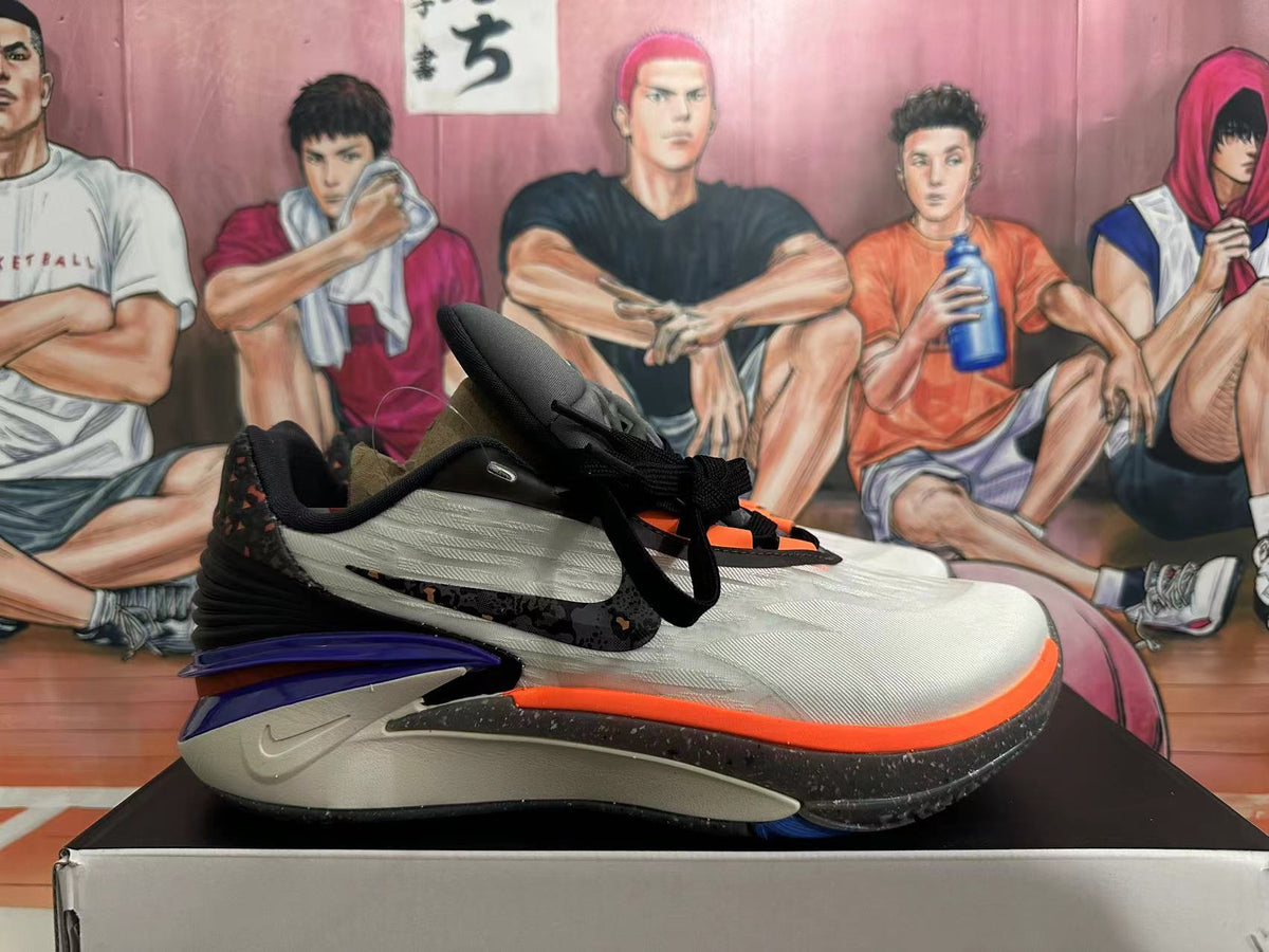 Nike Basketball Shoes in White, Gray, in Orange and Purple - product image from the listing.