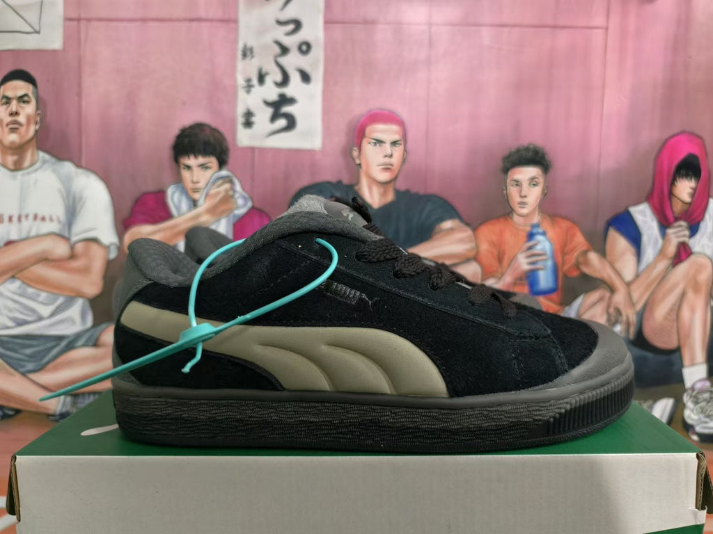 Black and Taupe Puma Suede Sneakers - product image from the listing.