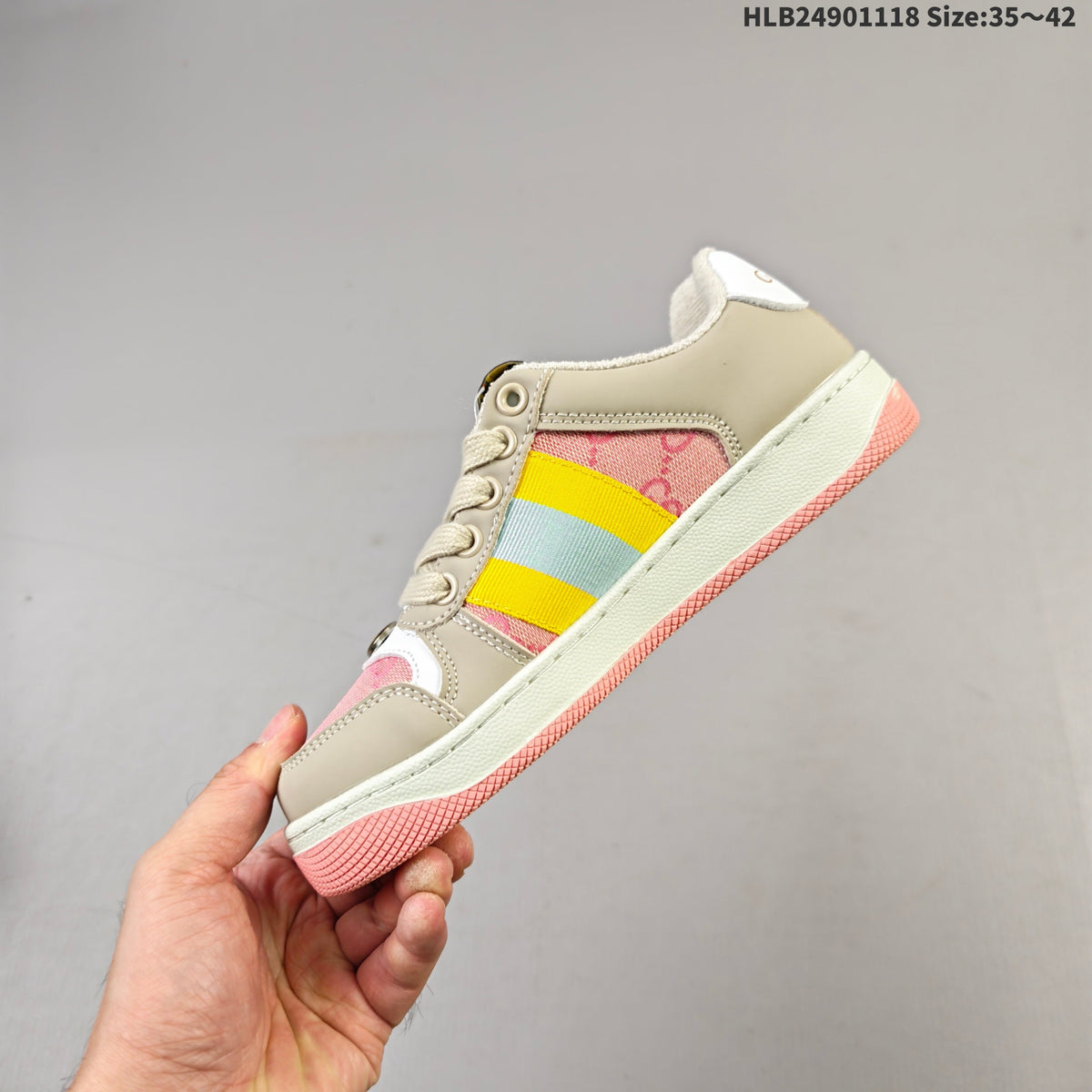 Gucci Screener Low-Top Sneakers in Beige, in Pink and Multicolor - product image from the listing.