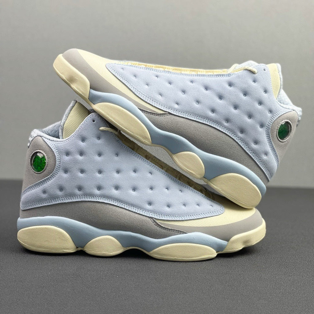 Blue and Cream Jordan 13 SoleFly DX5763-100 Sneakers - product image from the listing.