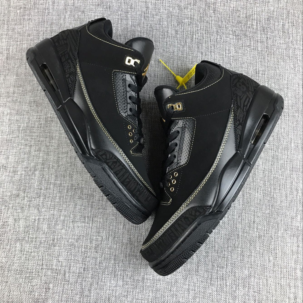 Air Jordan 3 BHM High-Top Sneakers in Black and Metallic Gold - product image from the listing.