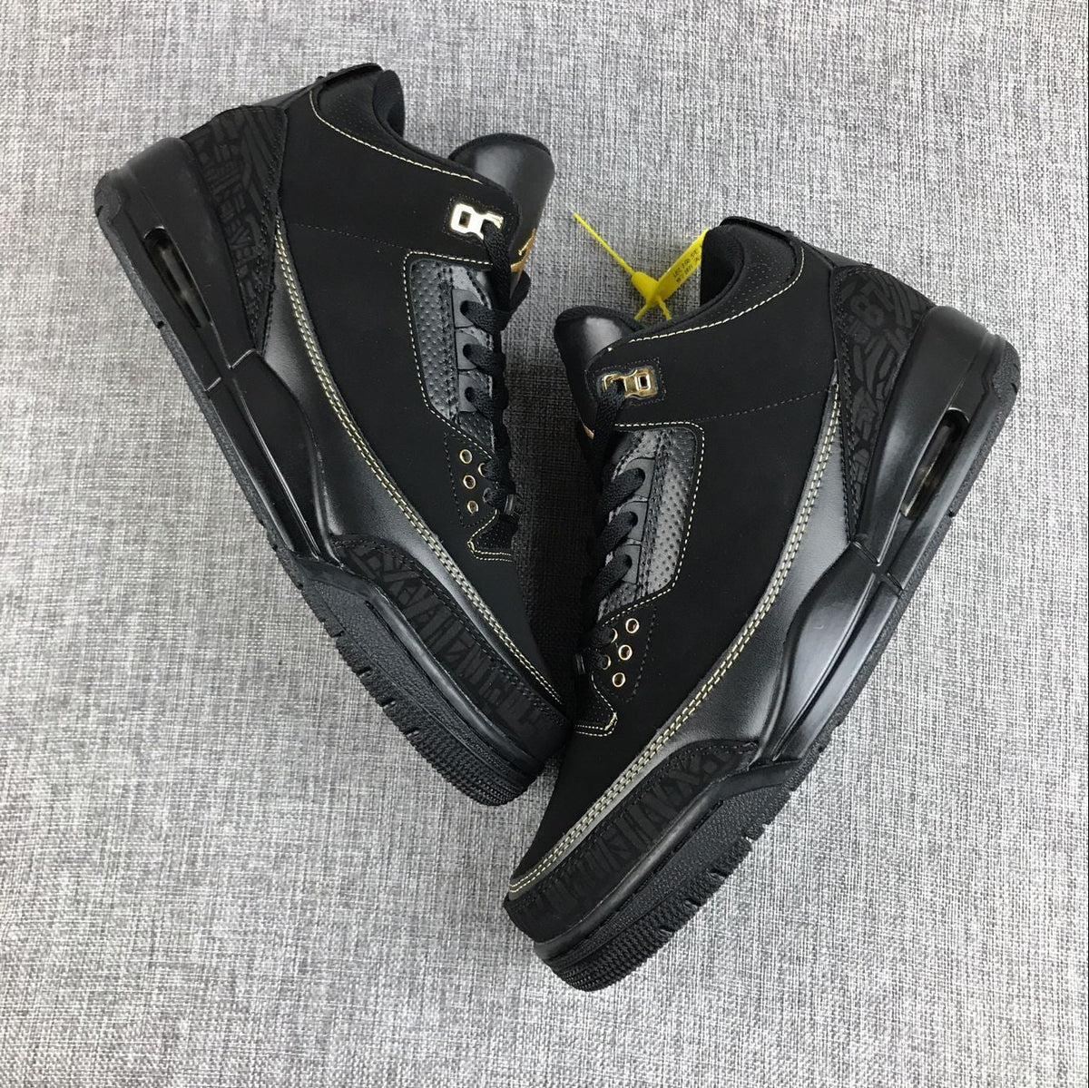 Air Jordan 3 BHM High-Top Sneakers in Black and Metallic Gold - product image from the listing.