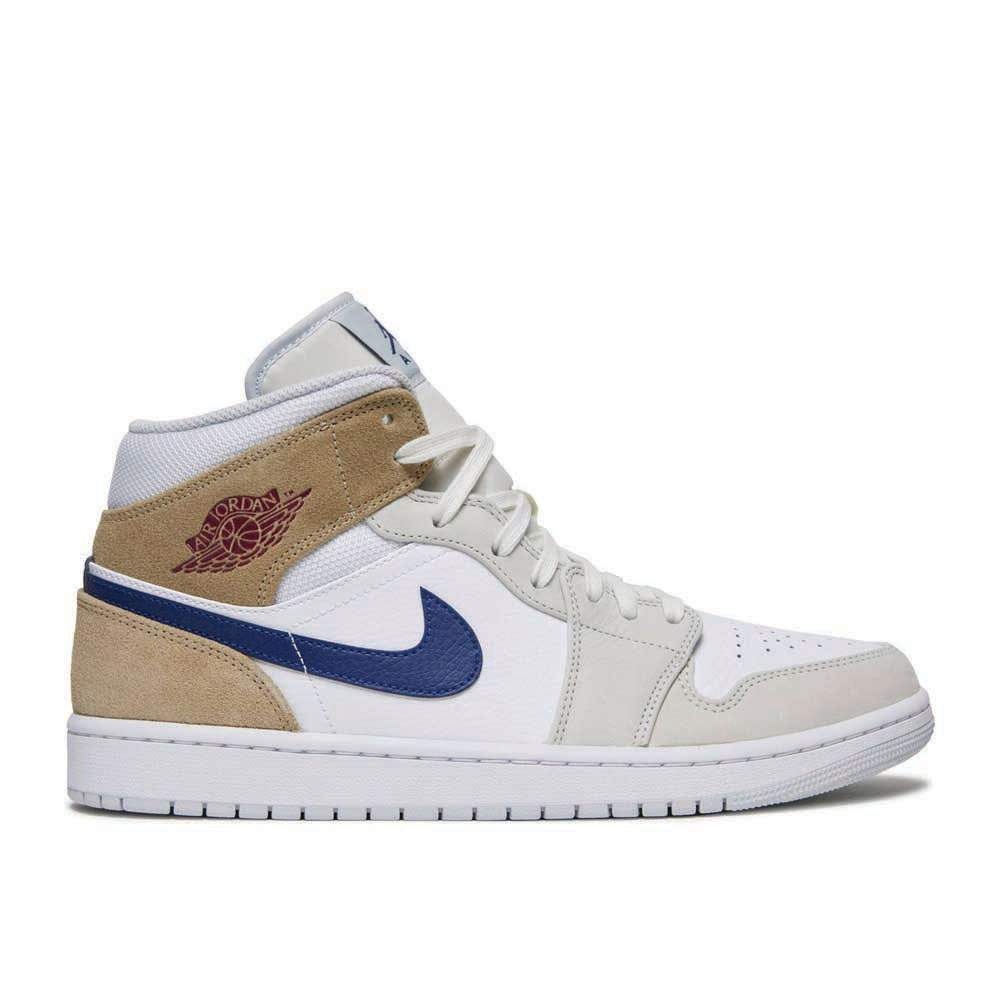 Air Jordan 1 Mid 'White Khaki Blue Void' Sneaker - product image from the listing.
