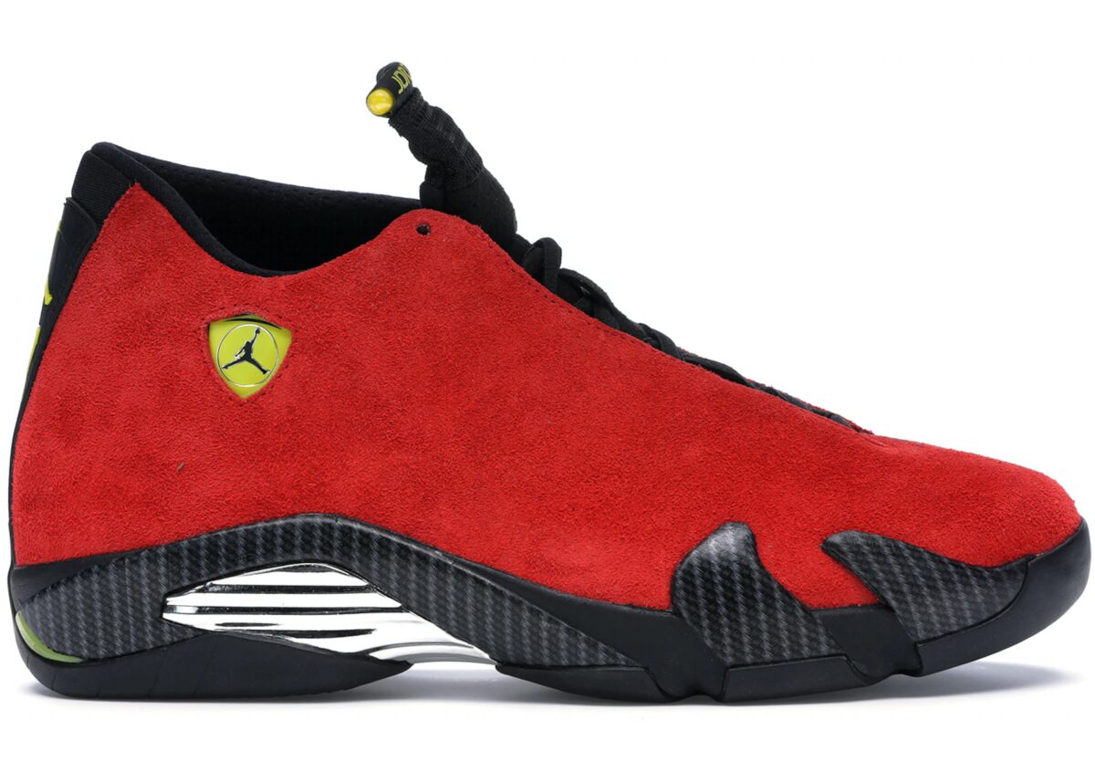 Jordan 14 Ferari in Red - product photo shown in the listing for this item.