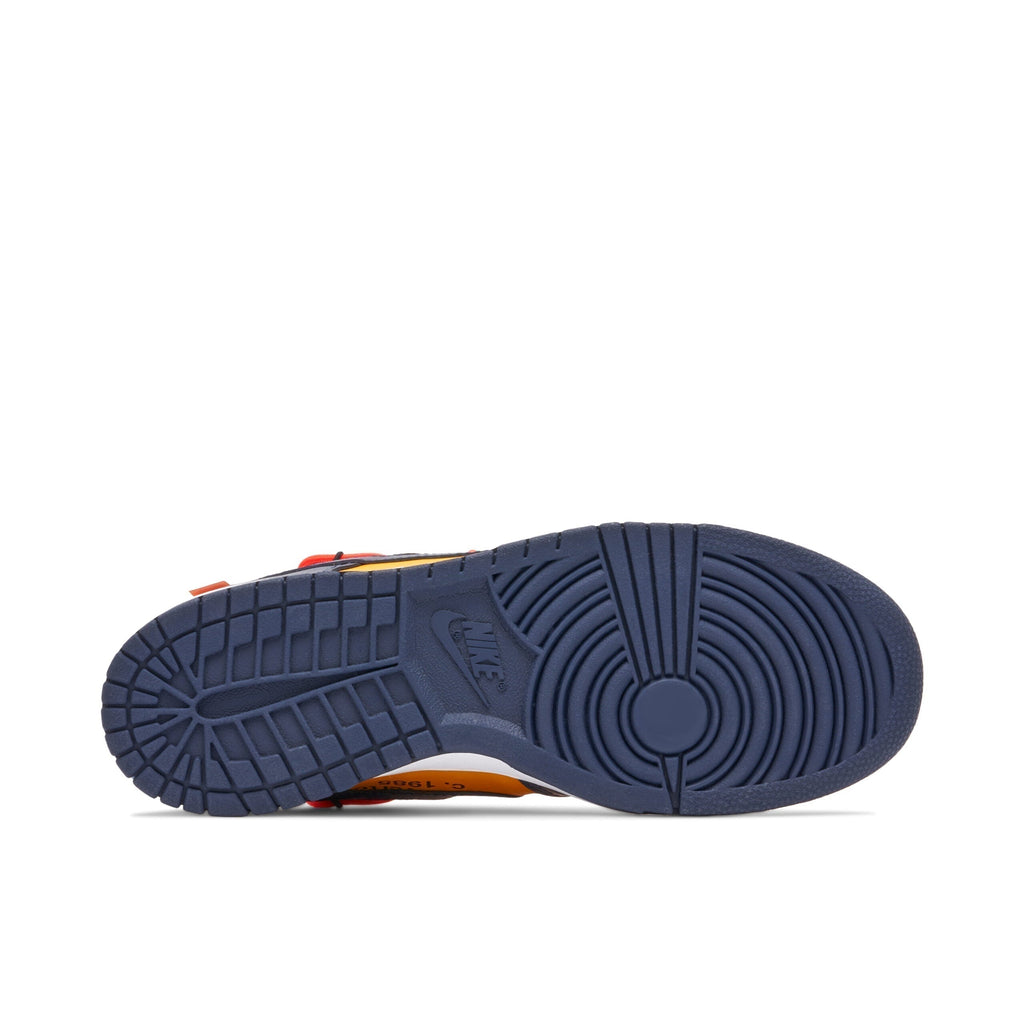 Off-White x Nike SB Dunk Low in University Gold - product image from the listing.