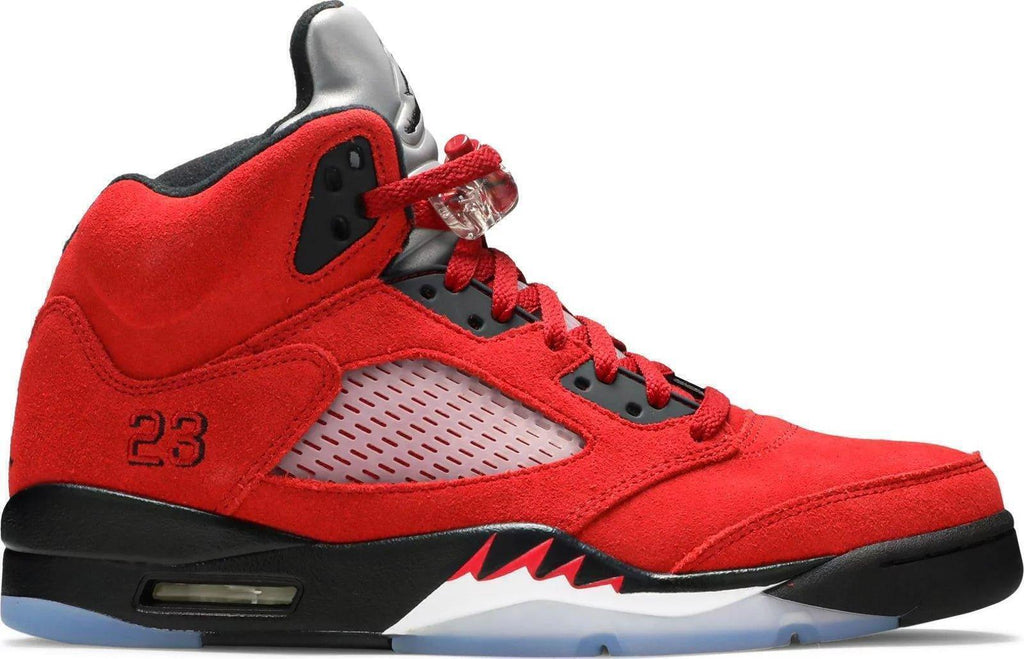 Red Suede Sneakers Size 8.5 - Air Jordan 5 Retro DD0587-600 - product image from the listing.